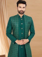 Teal Green Art Silk Indo Western Readymade Indo Western Sherwani